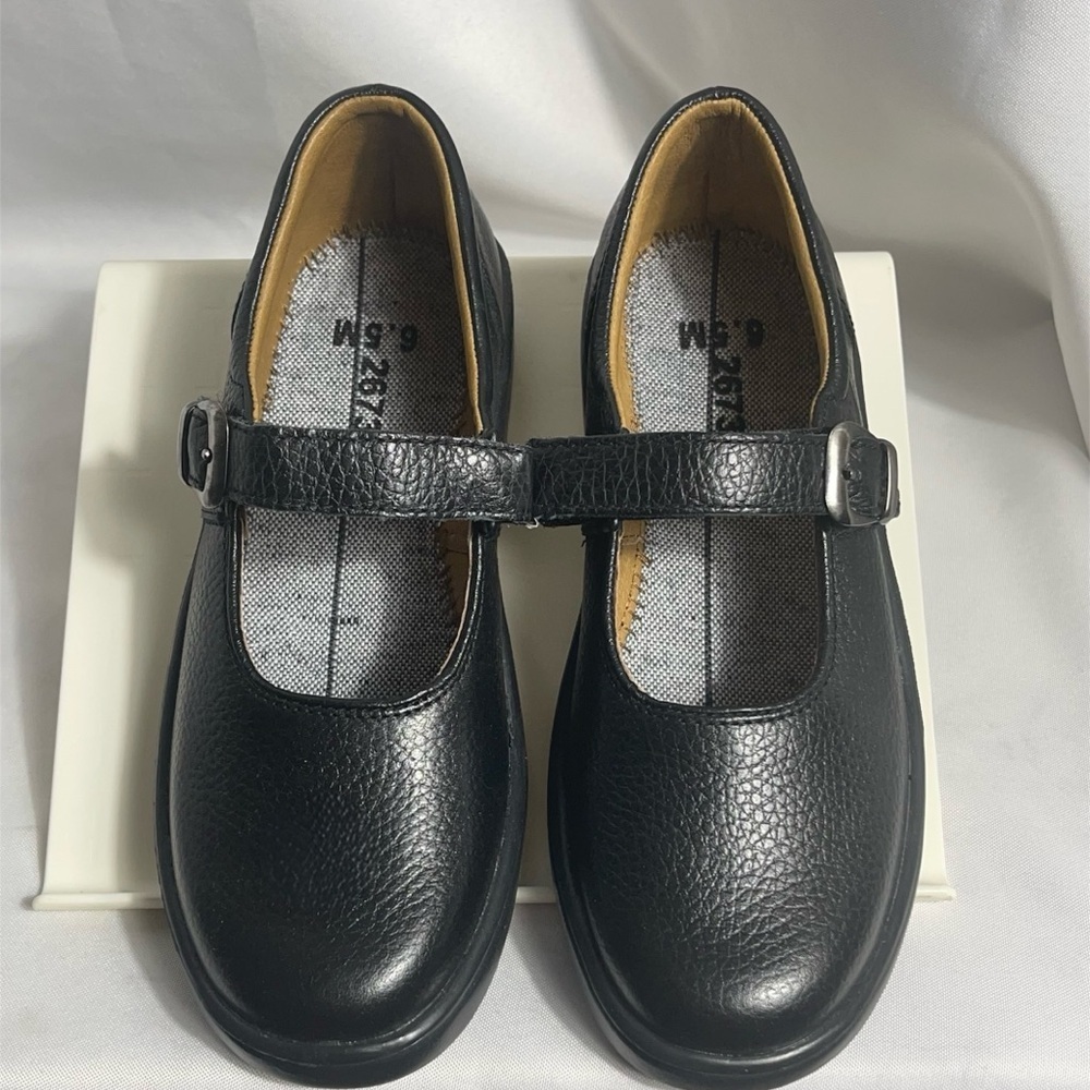 Girls' Black Mary Jane Flats with Adjustable Strap
